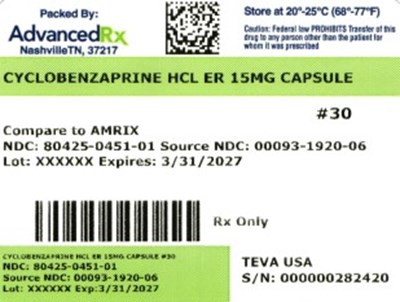 Cyclobenzaprine HCl Er 15mg #30 (Cyclobenzaprine HCl Er 15mg 80425 0451 01)